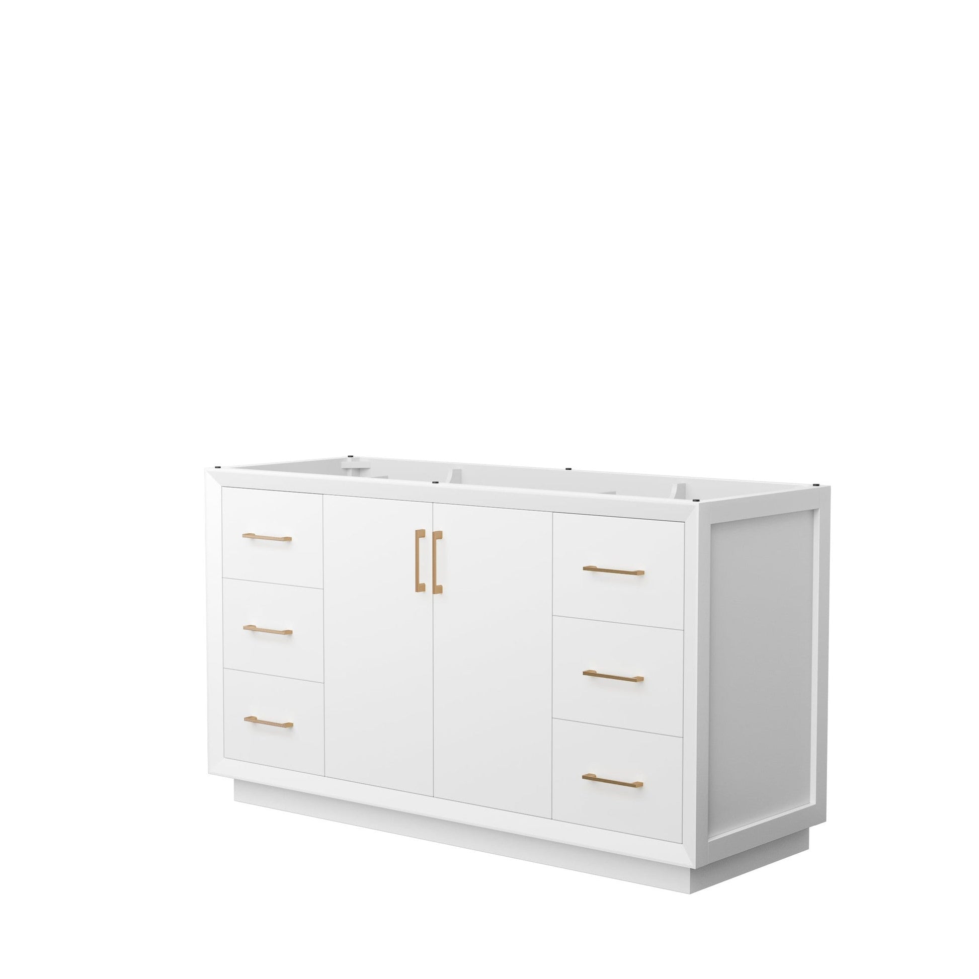 Wyndham Collection Strada 60" Single Bathroom Vanity in White, No Countertop, No Sink, Satin Bronze Trim