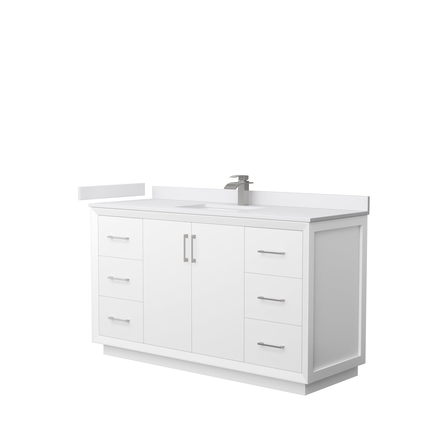 Wyndham Collection Strada 60" Single Bathroom Vanity in White, White Cultured Marble Countertop, Undermount Square Sink, Brushed Nickel Trim