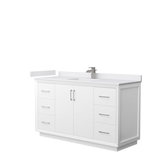 Wyndham Collection Strada 60" Single Bathroom Vanity in White, White Cultured Marble Countertop, Undermount Square Sink, Brushed Nickel Trim