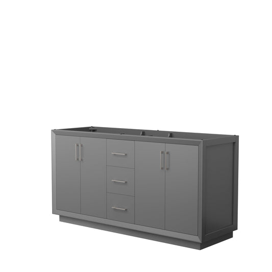 Wyndham Collection Strada 66" Double Bathroom Vanity in Dark Gray, No Countertop, No Sink, Brushed Nickel Trim