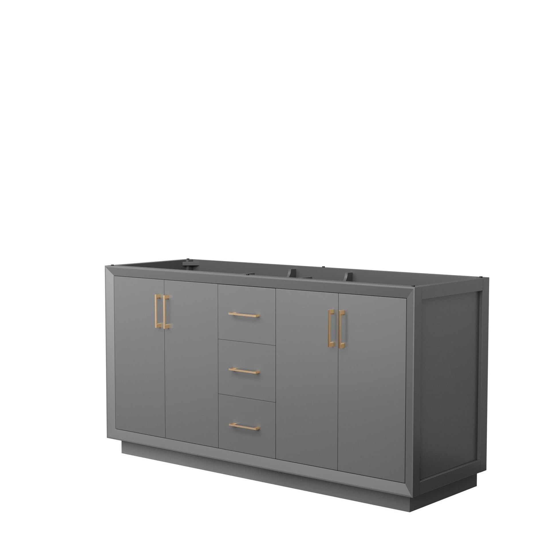 Wyndham Collection Strada 66" Double Bathroom Vanity in Dark Gray, No Countertop, No Sink, Satin Bronze Trim