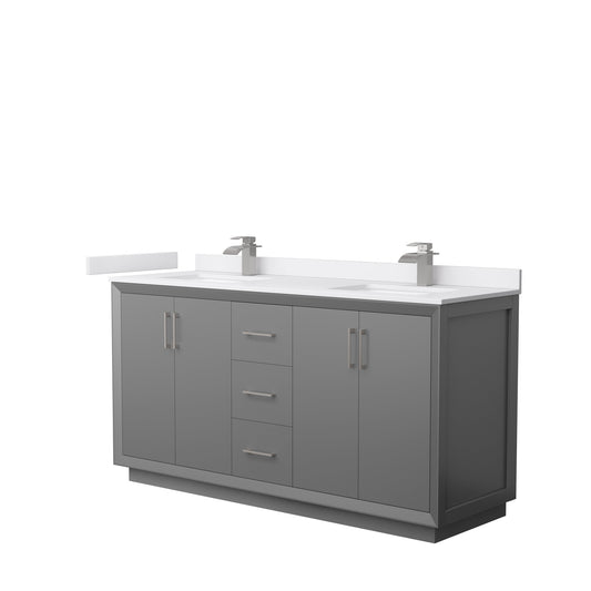 Wyndham Collection Strada 66" Double Bathroom Vanity in Dark Gray, White Cultured Marble Countertop, Undermount Square Sink, Brushed Nickel Trim