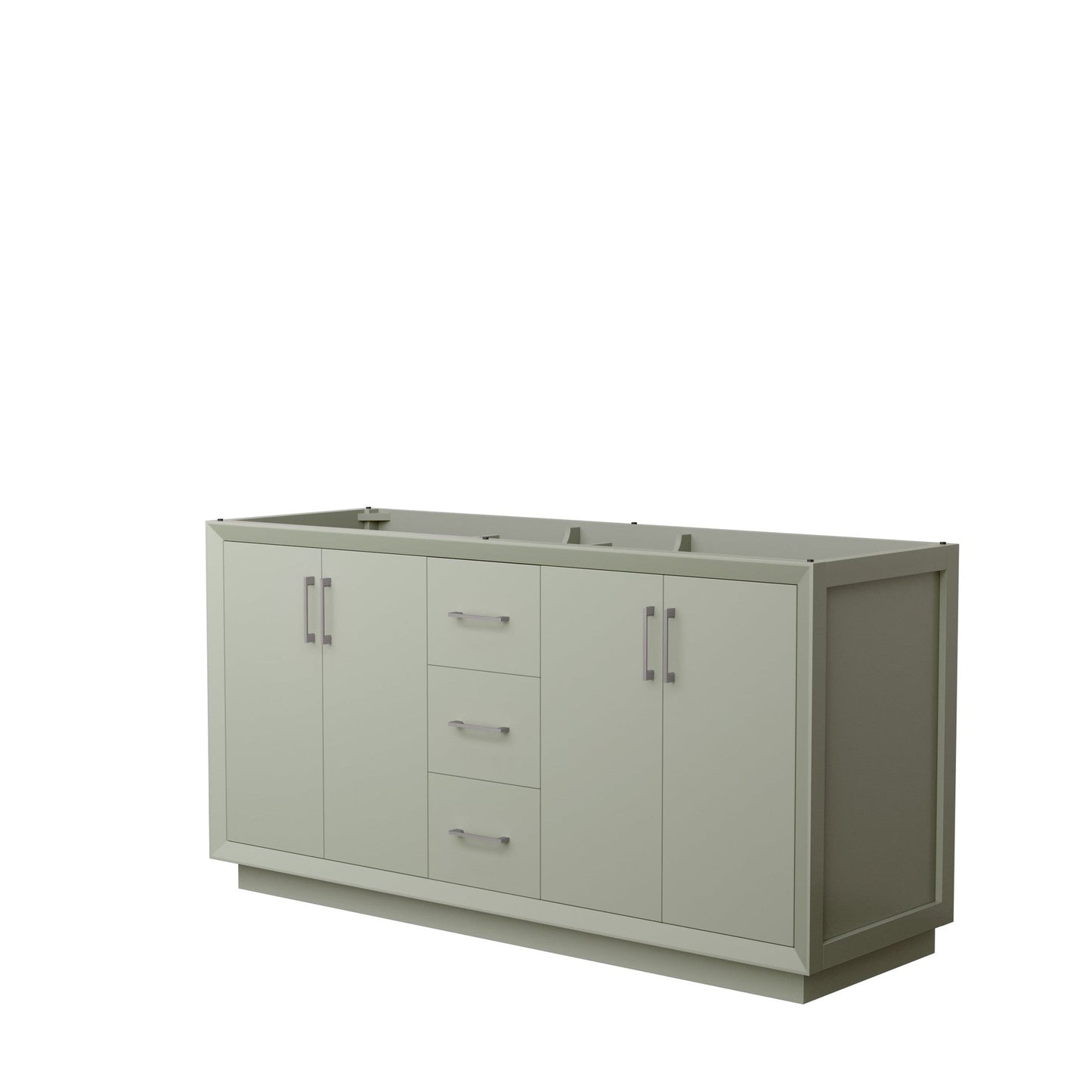 Wyndham Collection Strada 66" Double Bathroom Vanity in Light Green, No Countertop, No Sink, Brushed Nickel Trim