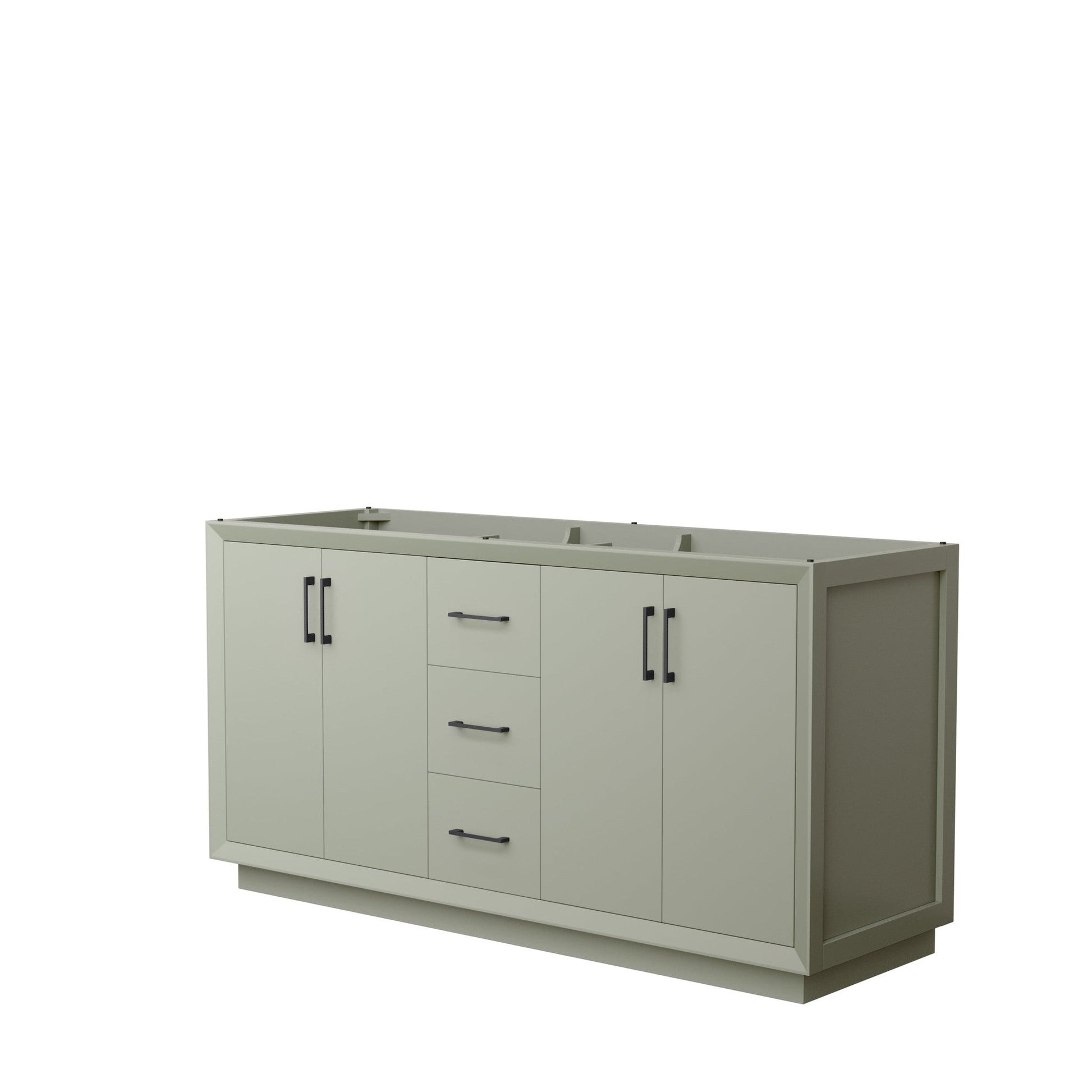 Wyndham Collection Strada 66" Double Bathroom Vanity in Light Green, No Countertop, No Sink, Matte Black Trim