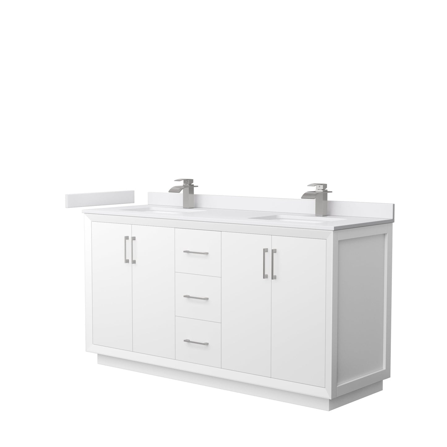 Wyndham Collection Strada 66" Double Bathroom Vanity in White, White Cultured Marble Countertop, Undermount Square Sink, Brushed Nickel Trim