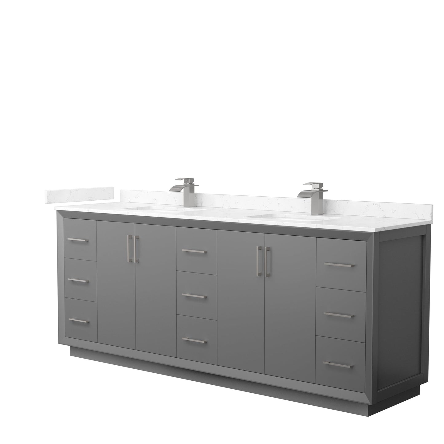 Wyndham Collection Strada 84" Double Bathroom Vanity in Dark Gray, Carrara Cultured Marble Countertop, Undermount Square Sink, Brushed Nickel Trim