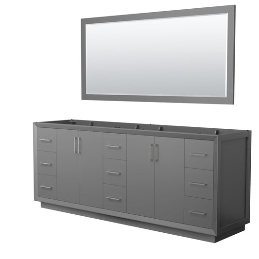 Wyndham Collection Strada 84" Double Bathroom Vanity in Dark Gray, No Countertop, No Sink, Brushed Nickel Trim, 70" Mirror