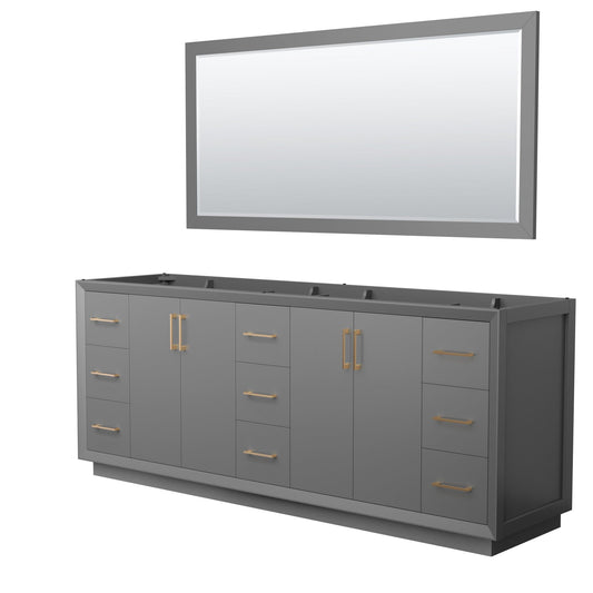 Wyndham Collection Strada 84" Double Bathroom Vanity in Dark Gray, No Countertop, No Sink, Satin Bronze Trim, 70" Mirror