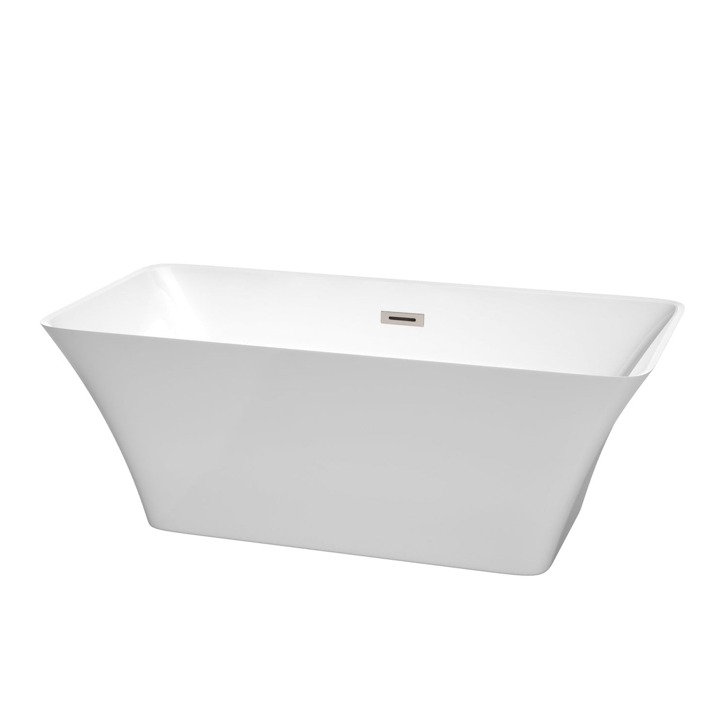 Wyndham Collection Tiffany 59" Freestanding Bathtub in White With Brushed Nickel Drain and Overflow Trim