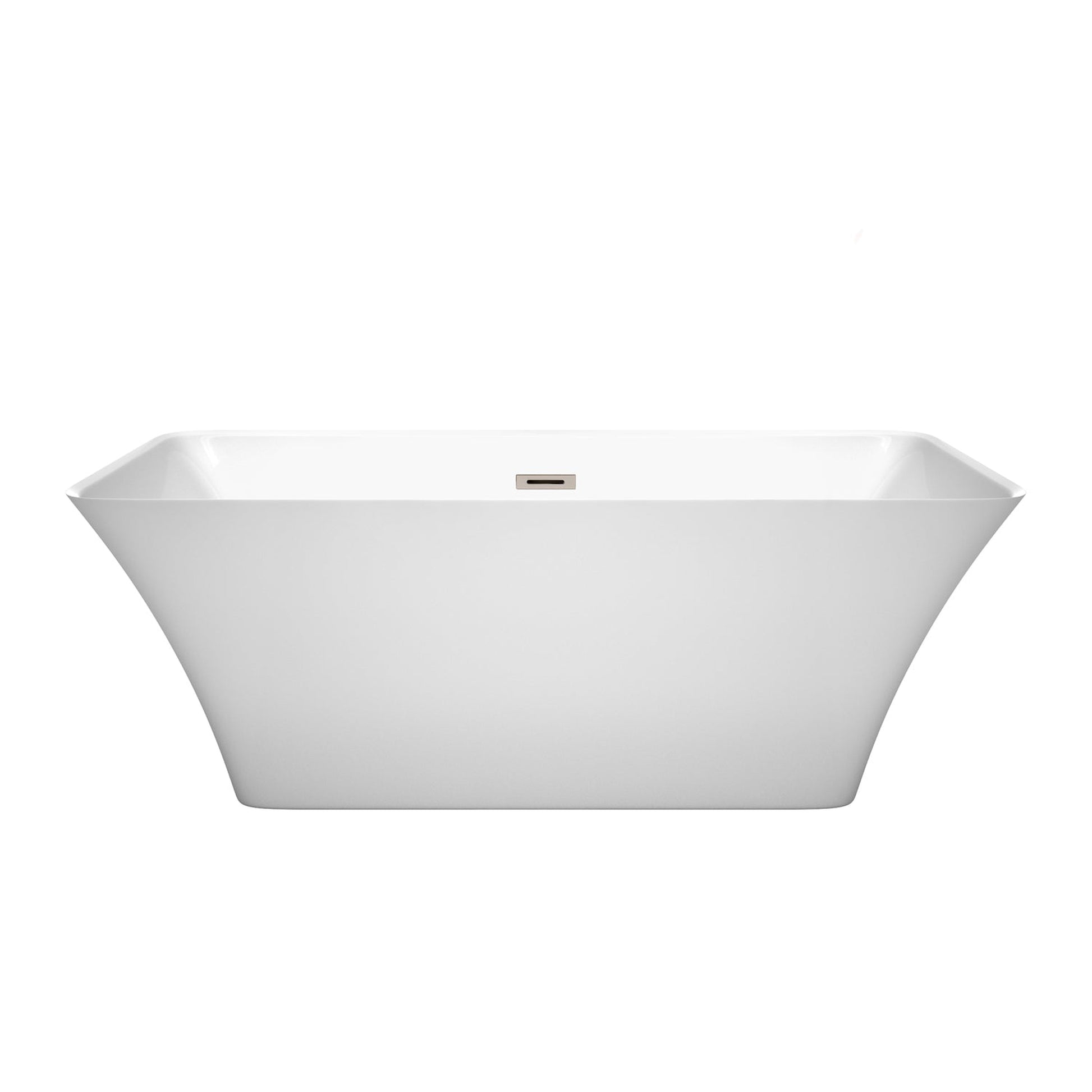 Wyndham Collection Tiffany 59" Freestanding Bathtub in White With Brushed Nickel Drain and Overflow Trim