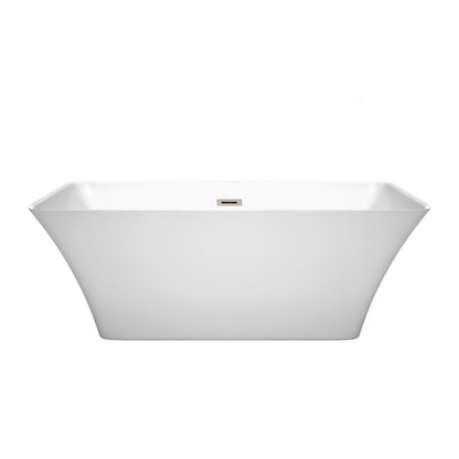 Wyndham Collection Tiffany 59" Freestanding Bathtub in White With Brushed Nickel Drain and Overflow Trim