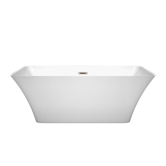 Wyndham Collection Tiffany 59" Freestanding Bathtub in White With Brushed Nickel Drain and Overflow Trim