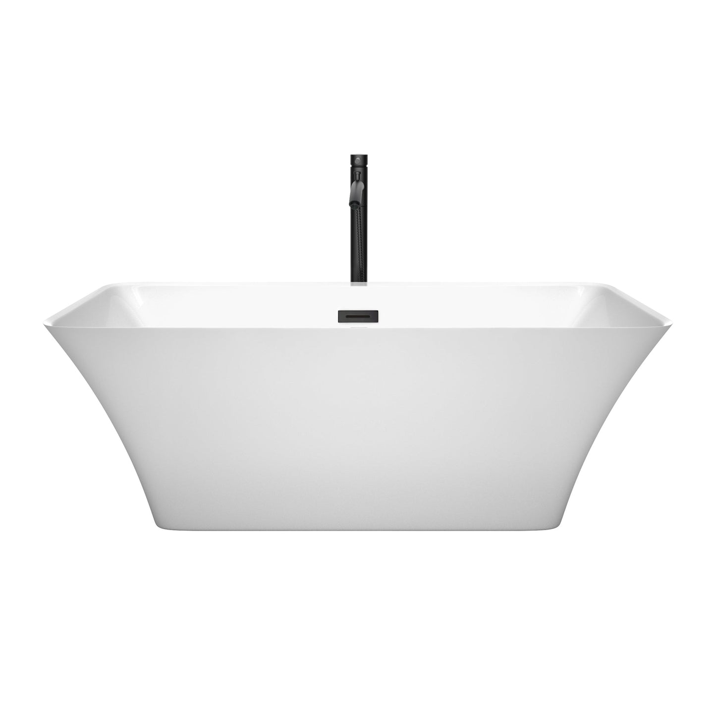 Wyndham Collection Tiffany 59" Freestanding Bathtub in White With Floor Mounted Faucet, Drain and Overflow Trim in Matte Black