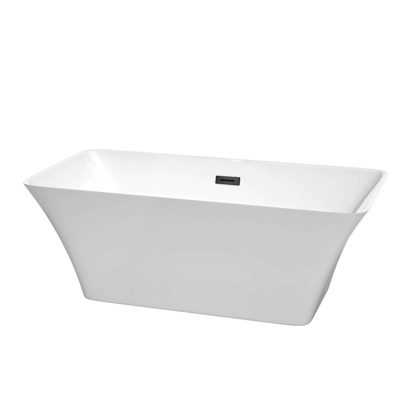 Wyndham Collection Tiffany 59" Freestanding Bathtub in White With Matte Black Drain and Overflow Trim