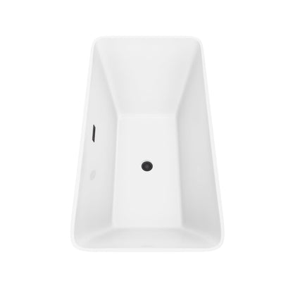 Wyndham Collection Tiffany 59" Freestanding Bathtub in White With Matte Black Drain and Overflow Trim