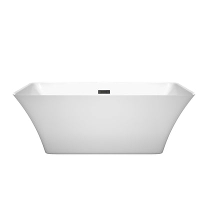 Wyndham Collection Tiffany 59" Freestanding Bathtub in White With Matte Black Drain and Overflow Trim