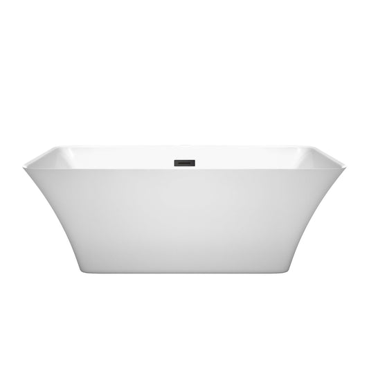 Wyndham Collection Tiffany 59" Freestanding Bathtub in White With Matte Black Drain and Overflow Trim