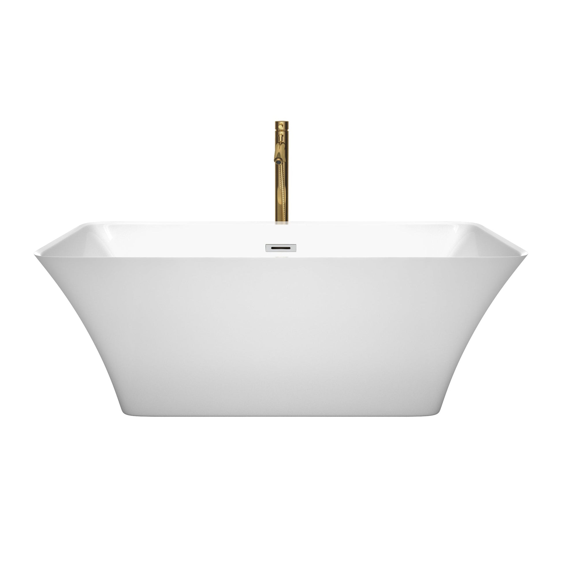 Wyndham Collection Tiffany 59" Freestanding Bathtub in White With Polished Chrome Trim and Floor Mounted Faucet in Brushed Gold