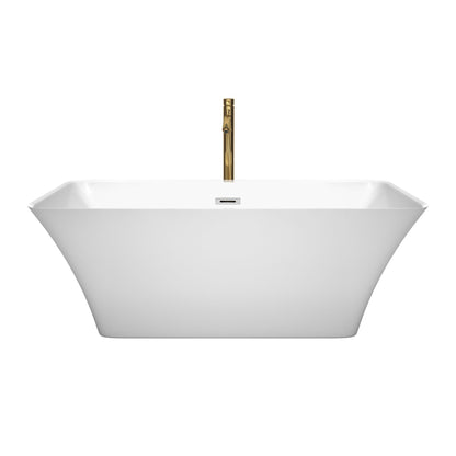 Wyndham Collection Tiffany 59" Freestanding Bathtub in White With Polished Chrome Trim and Floor Mounted Faucet in Brushed Gold