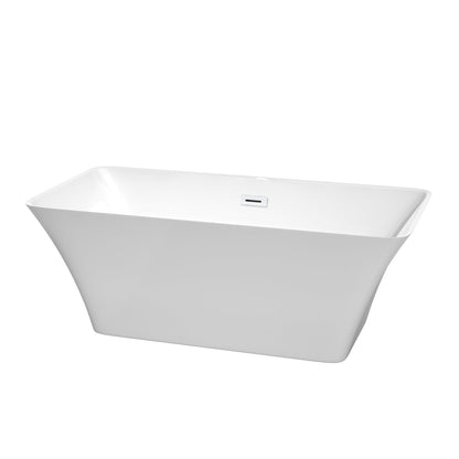 Wyndham Collection Tiffany 59" Freestanding Bathtub in White With Shiny White Drain and Overflow Trim
