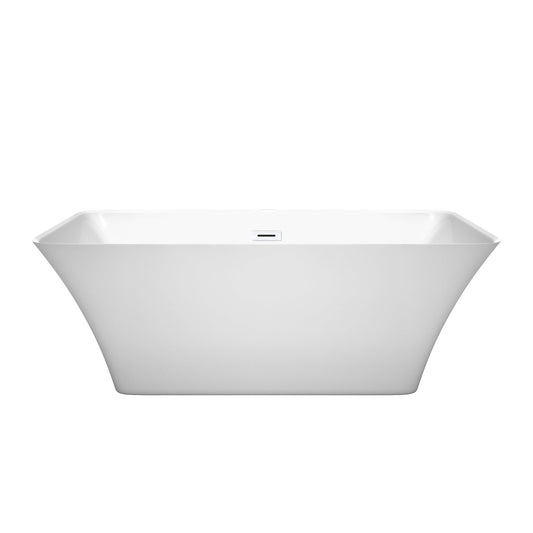 Wyndham Collection Tiffany 59" Freestanding Bathtub in White With Shiny White Drain and Overflow Trim