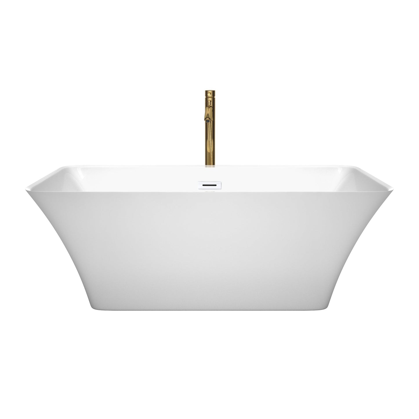 Wyndham Collection Tiffany 59" Freestanding Bathtub in White With Shiny White Trim and Floor Mounted Faucet in Brushed Gold