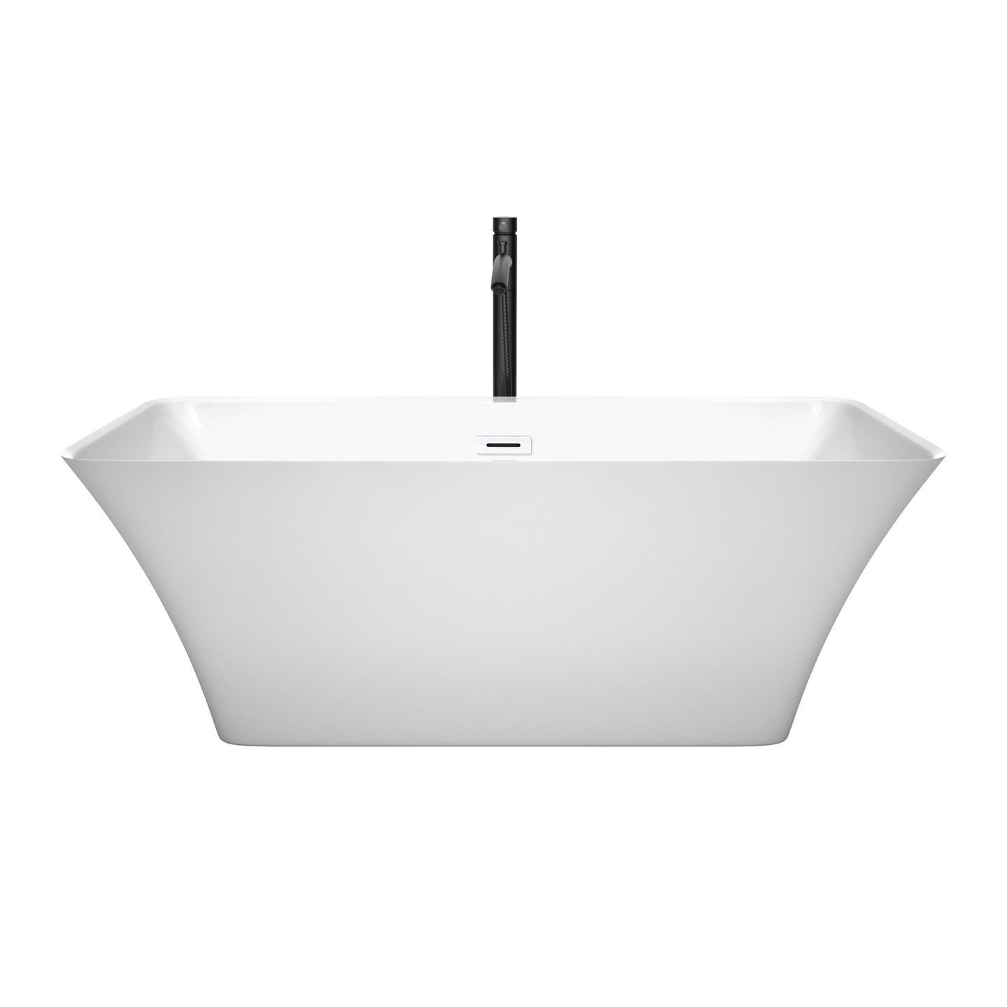 Wyndham Collection Tiffany 59" Freestanding Bathtub in White With Shiny White Trim and Floor Mounted Faucet in Matte Black