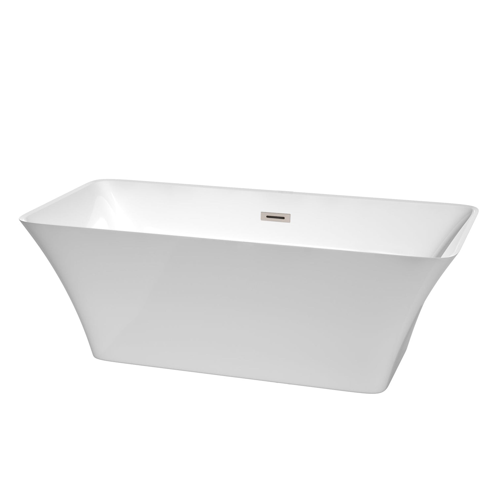 Wyndham Collection Tiffany 67" Freestanding Bathtub in White With Brushed Nickel Drain and Overflow Trim