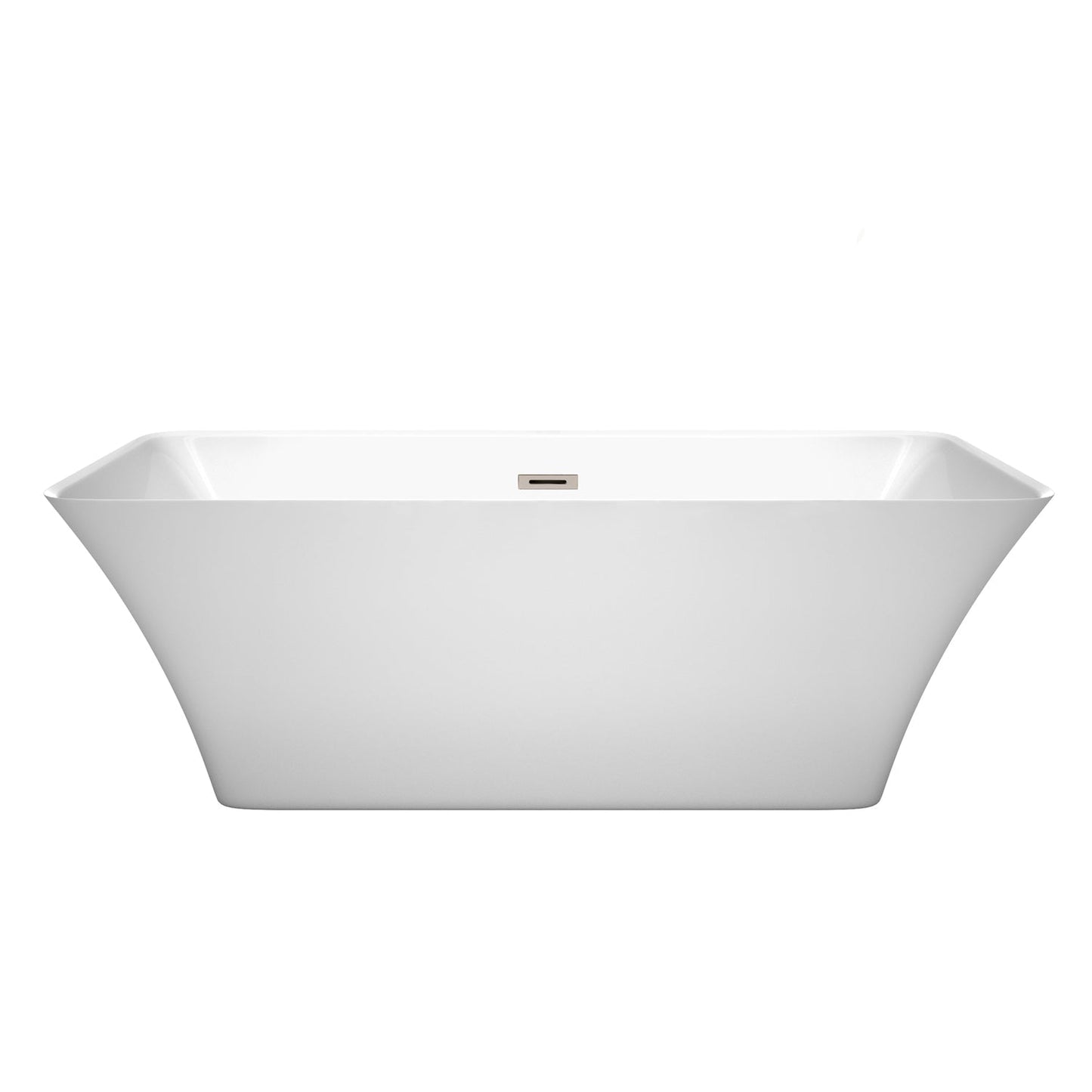 Wyndham Collection Tiffany 67" Freestanding Bathtub in White With Brushed Nickel Drain and Overflow Trim