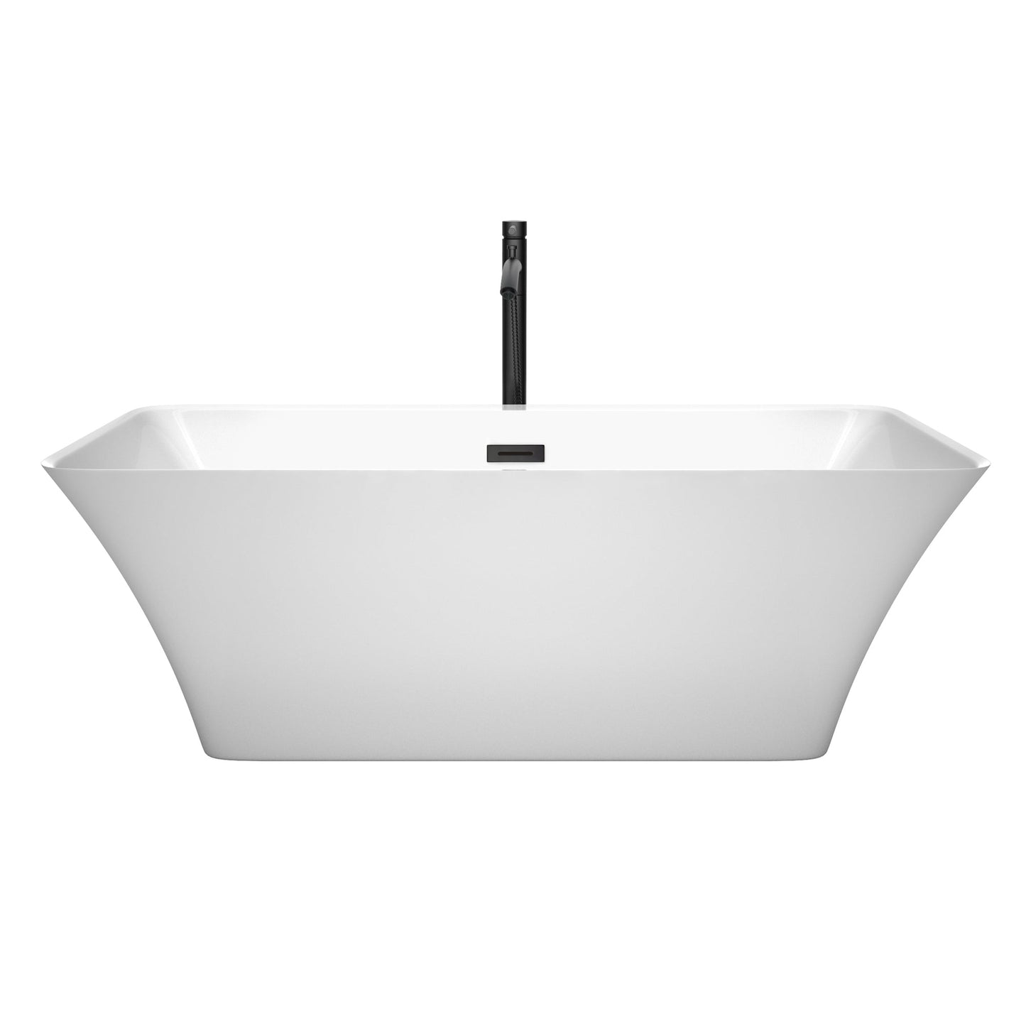Wyndham Collection Tiffany 67" Freestanding Bathtub in White With Floor Mounted Faucet, Drain and Overflow Trim in Matte Black