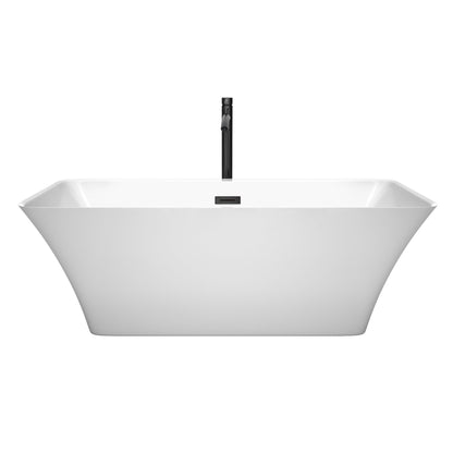 Wyndham Collection Tiffany 67" Freestanding Bathtub in White With Floor Mounted Faucet, Drain and Overflow Trim in Matte Black