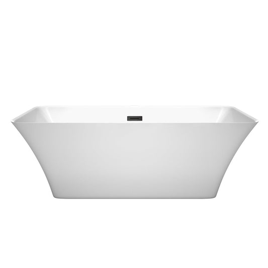 Wyndham Collection Tiffany 67" Freestanding Bathtub in White With Matte Black Drain and Overflow Trim