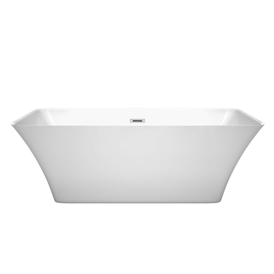 Wyndham Collection Tiffany 67" Freestanding Bathtub in White With Polished Chrome Drain and Overflow Trim