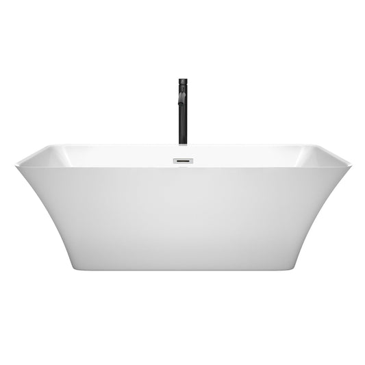 Wyndham Collection Tiffany 67" Freestanding Bathtub in White With Polished Chrome Trim and Floor Mounted Faucet in Brushed Gold