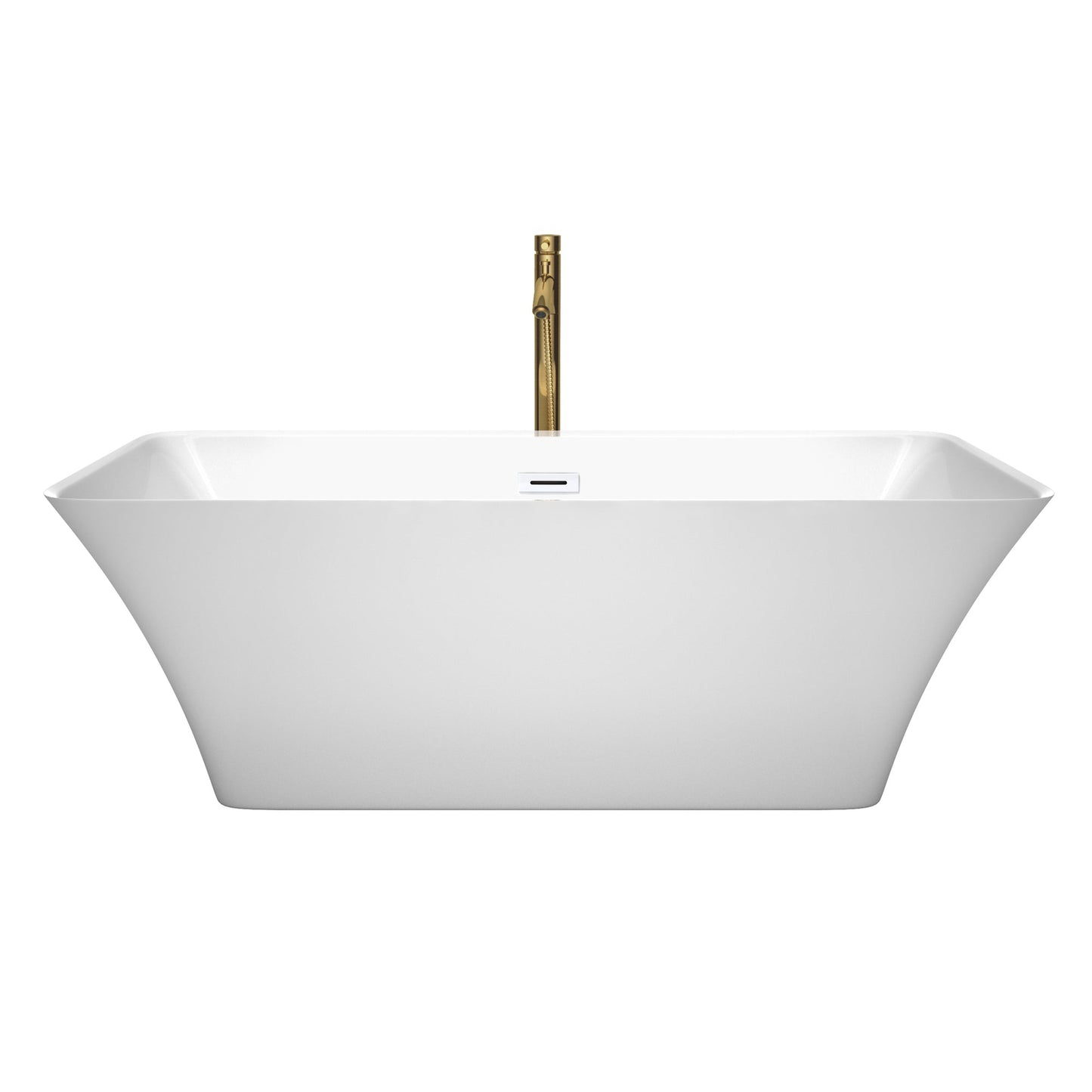 Wyndham Collection Tiffany 67" Freestanding Bathtub in White With Shiny White Trim and Floor Mounted Faucet in Brushed Gold