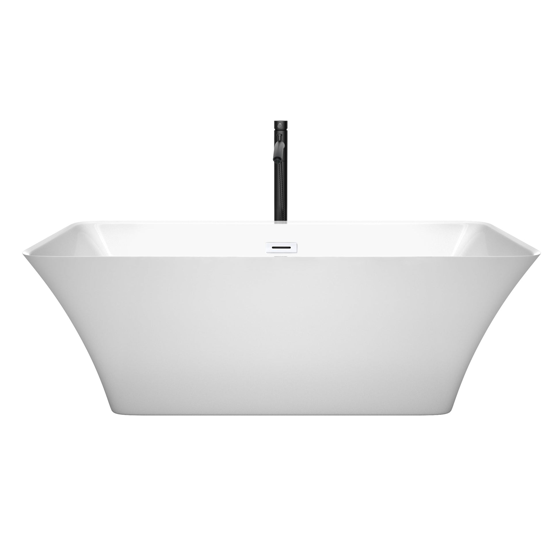 Wyndham Collection Tiffany 67" Freestanding Bathtub in White With Shiny White Trim and Floor Mounted Faucet in Matte Black