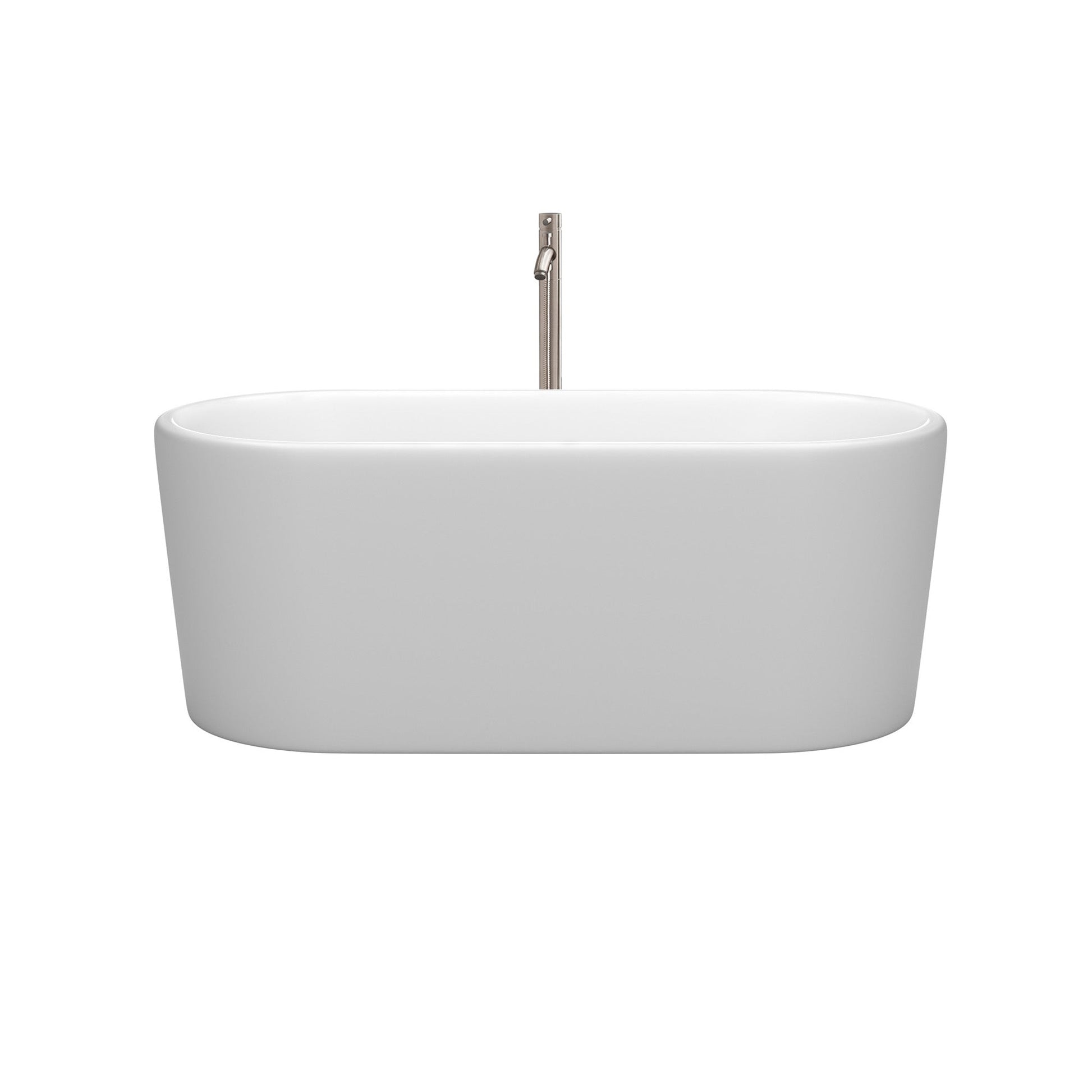 Wyndham Collection Ursula 59" Freestanding Bathtub in Matte White With Floor Mounted Faucet, Drain and Overflow Trim in Brushed Nickel