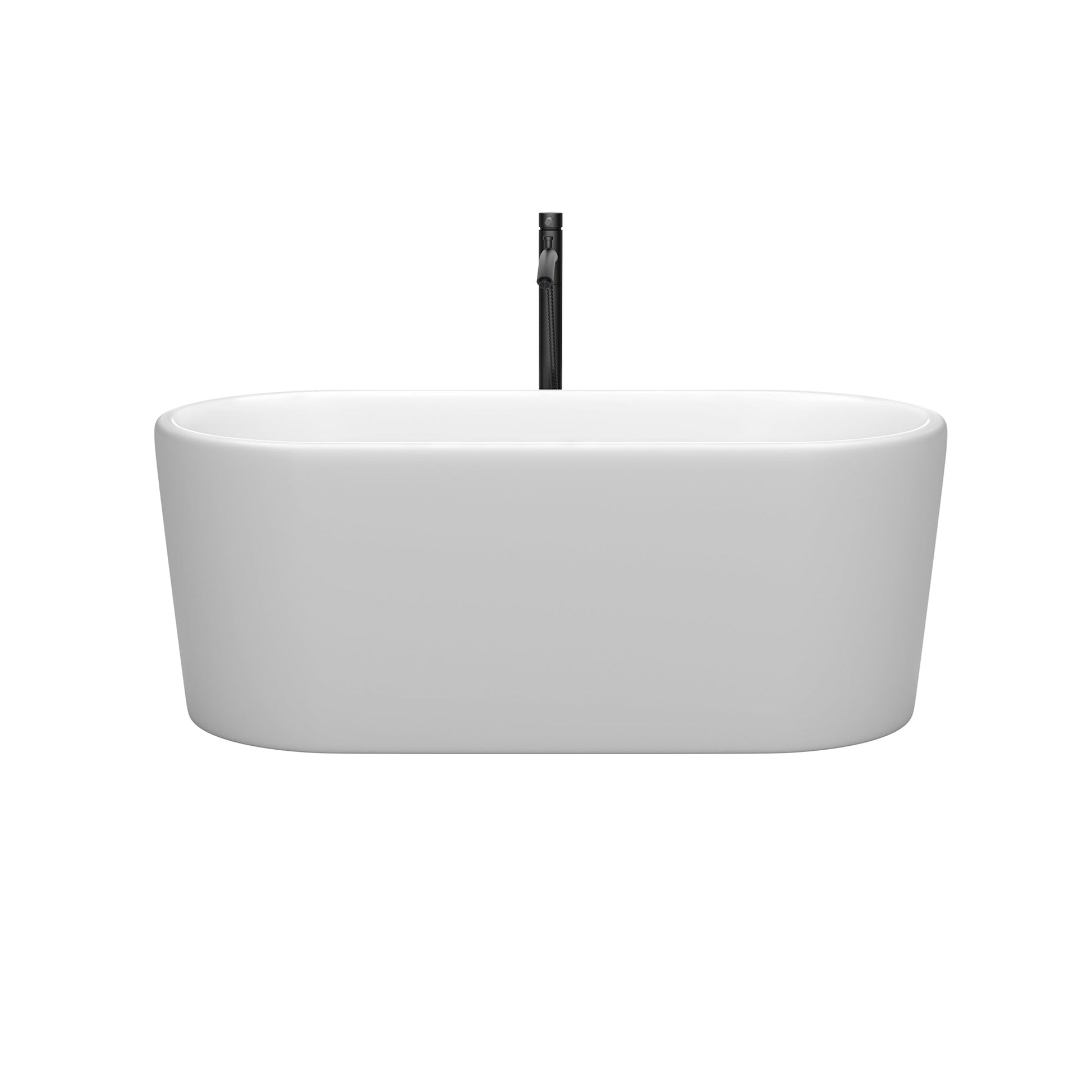 Wyndham Collection Ursula 59" Freestanding Bathtub in Matte White With Floor Mounted Faucet, Drain and Overflow Trim in Matte Black