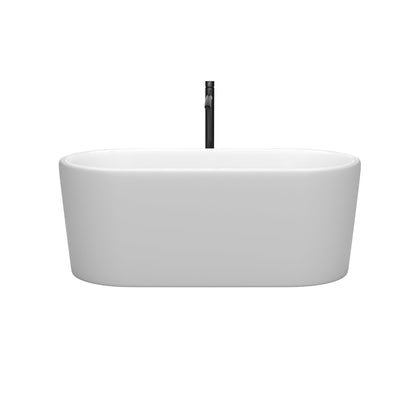 Wyndham Collection Ursula 59" Freestanding Bathtub in Matte White With Floor Mounted Faucet, Drain and Overflow Trim in Matte Black