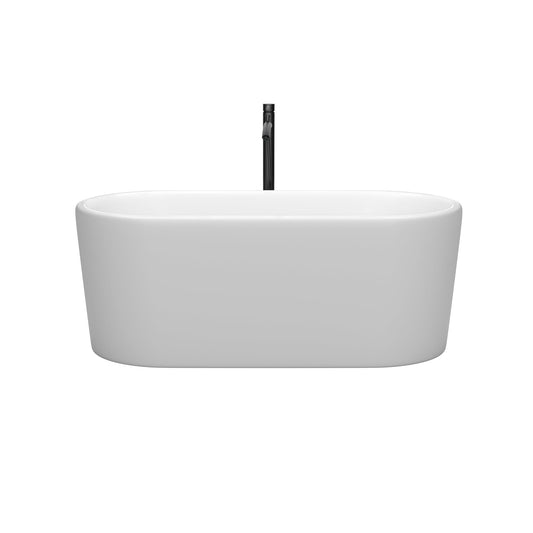 Wyndham Collection Ursula 59" Freestanding Bathtub in Matte White With Floor Mounted Faucet, Drain and Overflow Trim in Matte Black