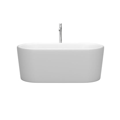 Wyndham Collection Ursula 59" Freestanding Bathtub in Matte White With Floor Mounted Faucet, Drain and Overflow Trim in Polished Chrome