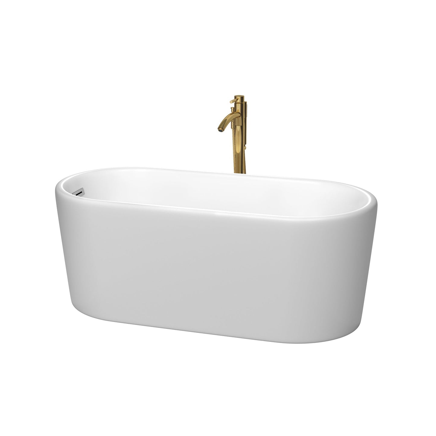 Wyndham Collection Ursula 59" Freestanding Bathtub in Matte White With Polished Chrome Trim and Floor Mounted Faucet in Brushed Gold