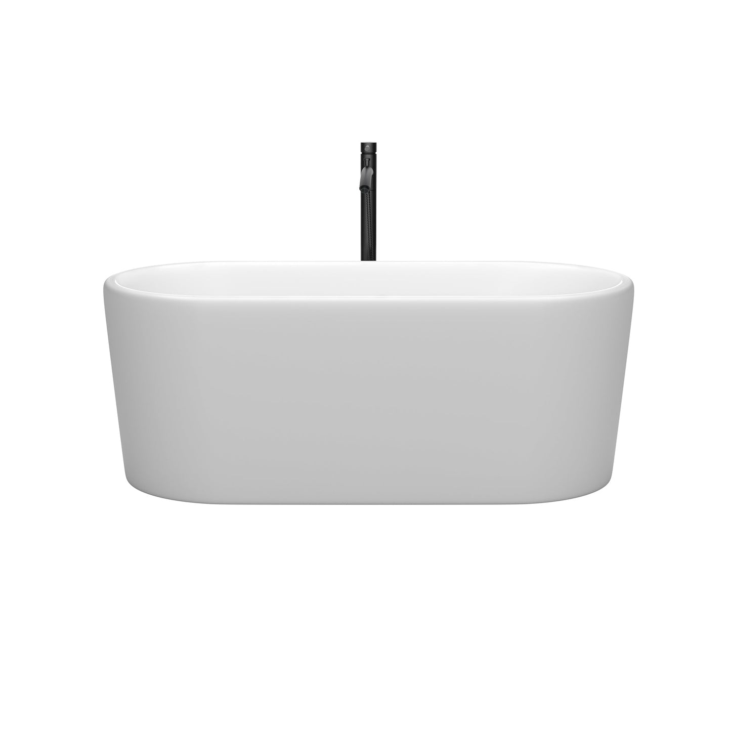 Wyndham Collection Ursula 59" Freestanding Bathtub in Matte White With Polished Chrome Trim and Floor Mounted Faucet in Matte Black
