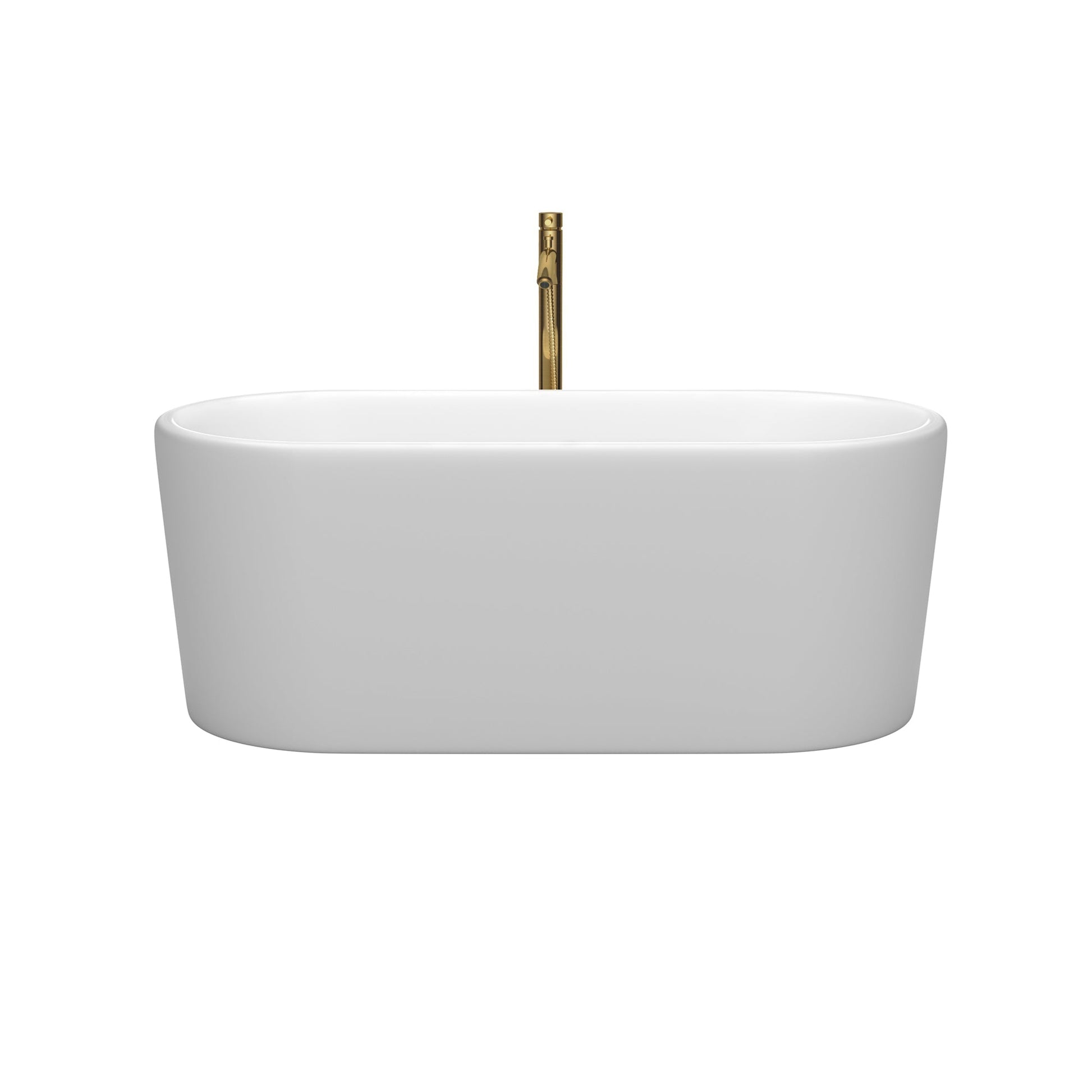 Wyndham Collection Ursula 59" Freestanding Bathtub in Matte White With Shiny White Trim and Floor Mounted Faucet in Brushed Gold