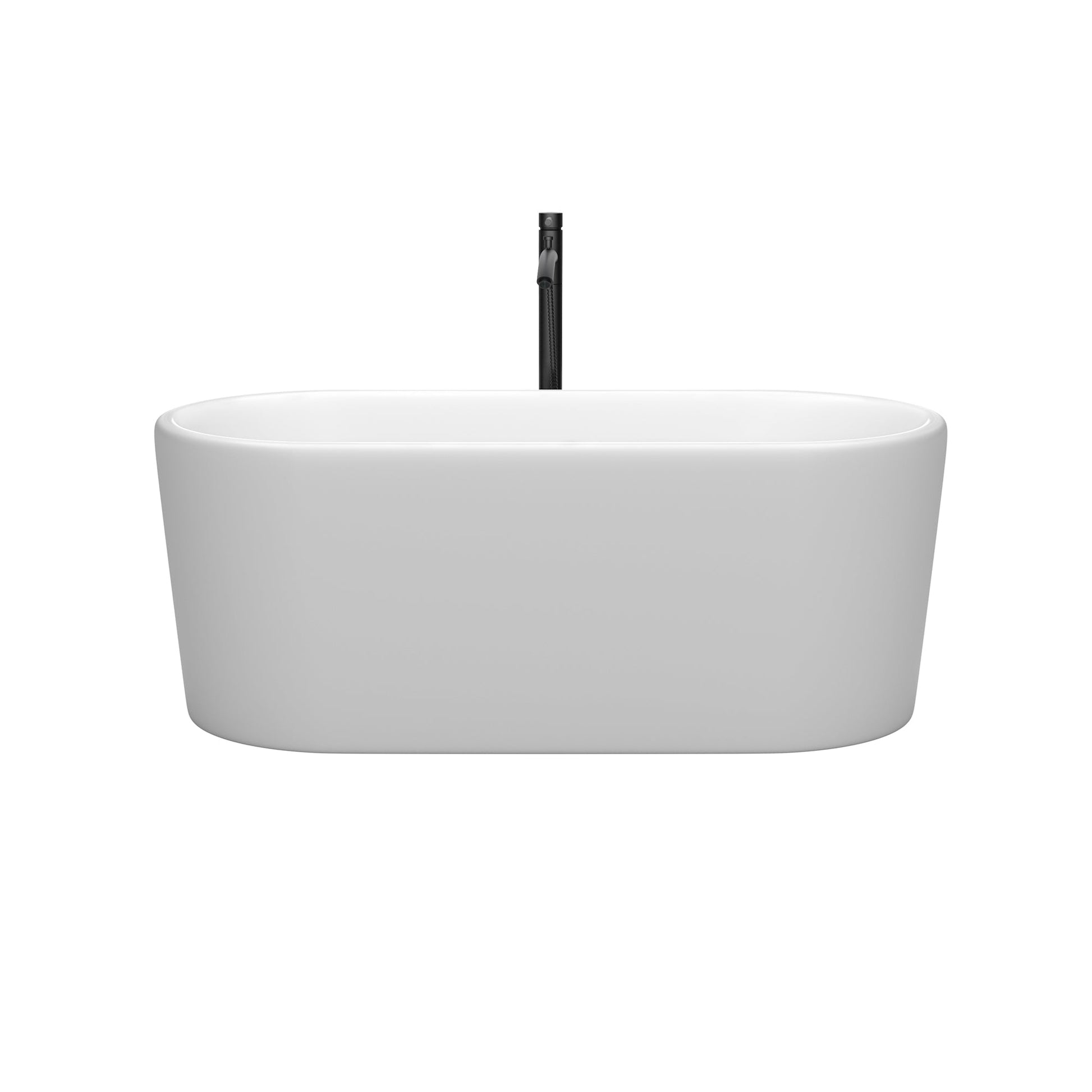 Wyndham Collection Ursula 59" Freestanding Bathtub in Matte White With Shiny White Trim and Floor Mounted Faucet in Matte Black