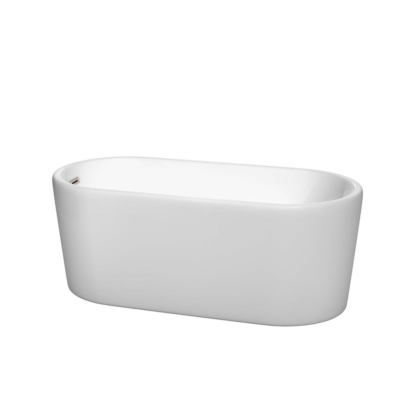 Wyndham Collection Ursula 59" Freestanding Bathtub in White With Brushed Nickel Drain and Overflow Trim