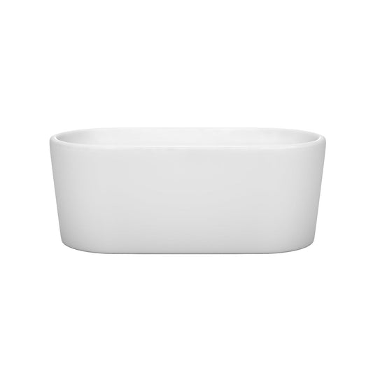 Wyndham Collection Ursula 59" Freestanding Bathtub in White With Brushed Nickel Drain and Overflow Trim
