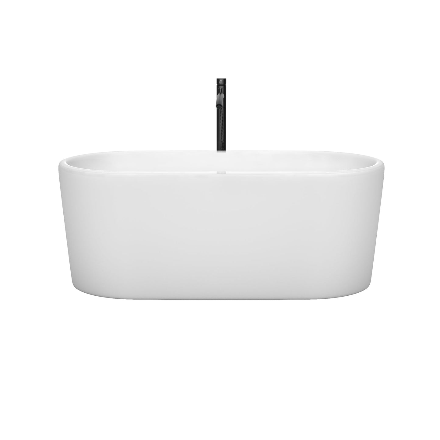 Wyndham Collection Ursula 59" Freestanding Bathtub in White With Floor Mounted Faucet, Drain and Overflow Trim in Matte Black