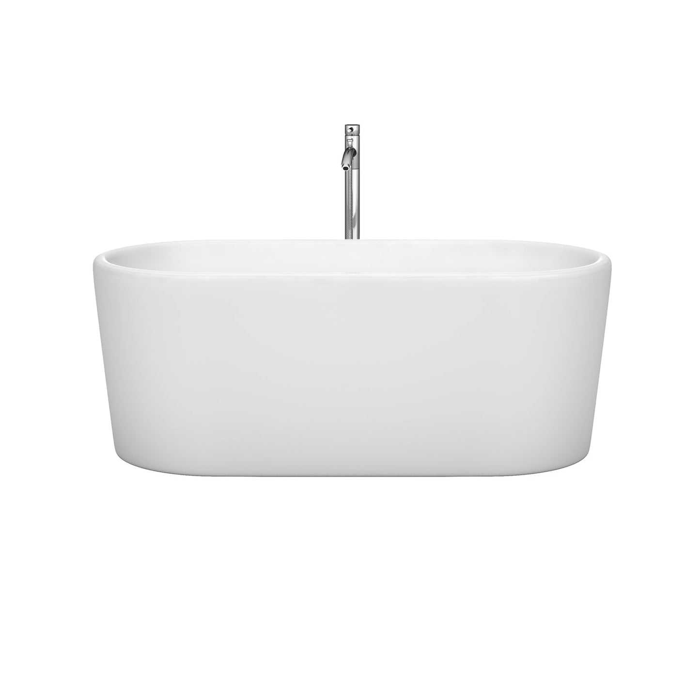 Wyndham Collection Ursula 59" Freestanding Bathtub in White With Floor Mounted Faucet, Drain and Overflow Trim in Polished Chrome