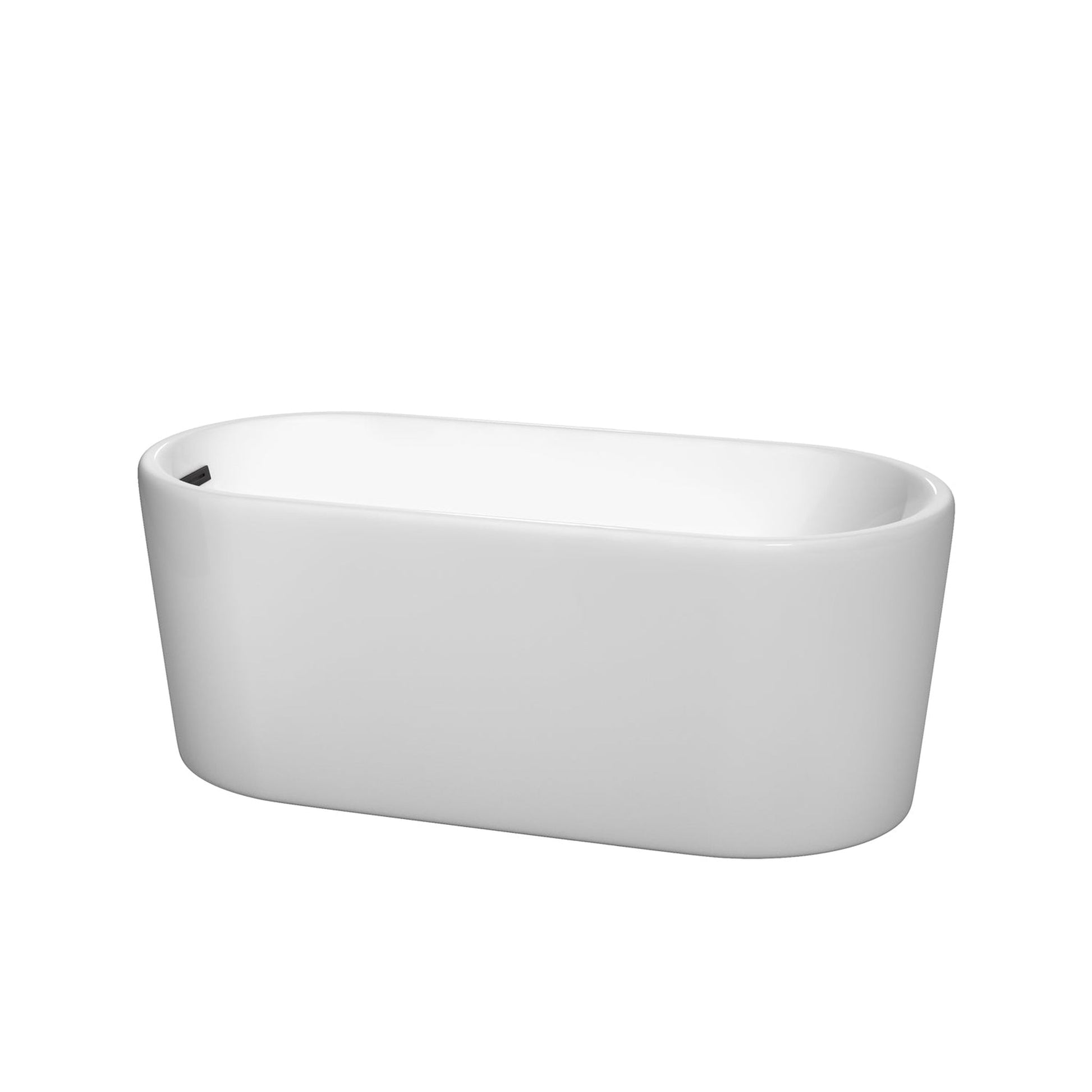 Wyndham Collection Ursula 59" Freestanding Bathtub in White With Matte Black Drain and Overflow Trim